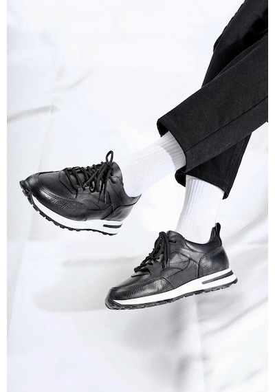 Shoetyle - Siyah Hakiki Deri Bağcıklı Erkek Sneaker 115-k511-1329 Siyah