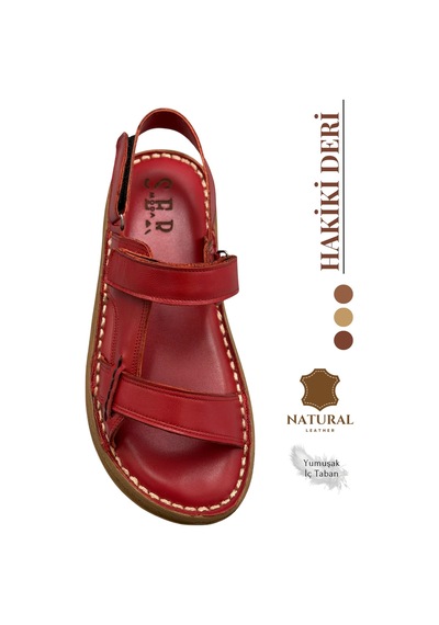 Sermoda Hakiki Deri Erkek Sandalet - Yumuşak Kalın Tabanlı Hakiki Deri Erkek Sandalet Kırmızı Sermoda Hakiki Deri Erkek Sandalet - Yumuşak Kalın Tabanlı Hakiki Deri Erkek Sandalet Kırmızı