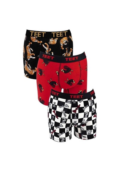 Teet 3'lü Erkek Boxer Seti Hediyelik Şık Ve Rahat Desenli İç Gi Kırmızı