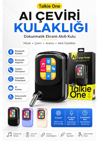 Tastech Talkie One Ai Large Model Akıllı Kulaklık Ve Dokunmatik Ekranlı Şarj Kutusu Yapay Zeka Destekli Dil Çeviri, Hoparlör, Sesli, Powerbank Tws Özellikli Kulakiçi Kulaklık