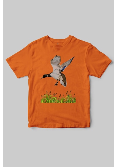 Özel Dağcılık Avcılık Tasarımlı Yeşilbaş Ve Doğa Temalı Regular Fit %100 Pamuk Turuncu T-shirt Turuncu