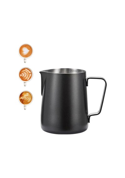 304 Çelik 350 Ml Siyah Teflon Kaplama Kahve Süt Köpürtme Potu Sütlük Pitcher