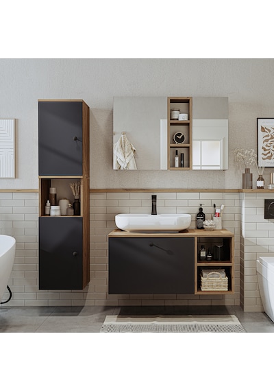 "lavabolu" Mdf 95 Cm Lotus Oval Lavabolu Banyo Dolabı Atlantik Çam - Antrasit "lavabolu" Mdf 95 Cm Lotus Oval Lavabolu Banyo Dolabı Atlantik Çam - Antrasit
