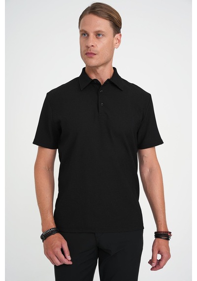Efor Slim Fit Polo Yaka Modal Fitilli Kısa Kol Siyah Tişört Ts 904 Siyah