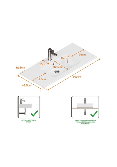 Isvea Sistema T-flat Slim İnce Formlu Lavabo 101 X 46,5 Cm Beyaz Beyaz