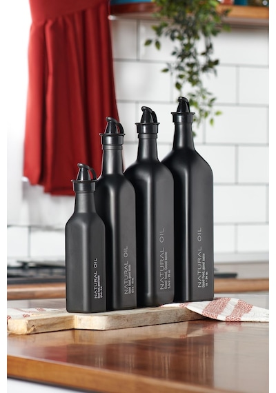 Renga Urla Yazı Desenli 500 Ml Cam Yağlık 152073 Mat Siyah Siyah