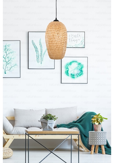 Bohem Bambu Boja Pendant Sarkıt Avize Lamba 23 Cm - Iskandinav, Modern, Bohem, Rattan Aydınlatma Bej