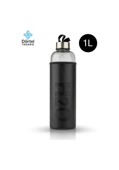 H2o Deri Kılıflı Cam Matara 1000 Ml Siyah