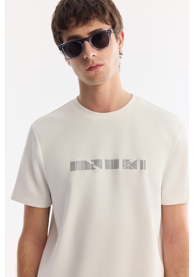 Avva Erkek Ekru Bisiklet Yaka Baskılı Bi-stretch İnterlok Regular Fit T-shirt A61y1061