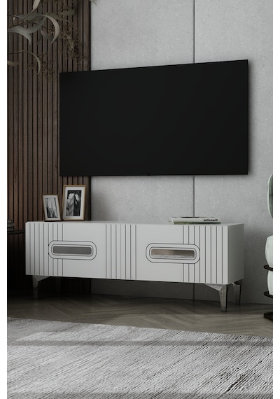 120dhdts8bg Luna Pleksi Lazer Desen Kapaklı Tv Sehpası Beyaz-gümüş