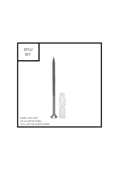 Dübel-vida Seti, Beyaz Dübel 10 Mm, 6,0x100 Yhb Sunta Vidası, 10 Adet