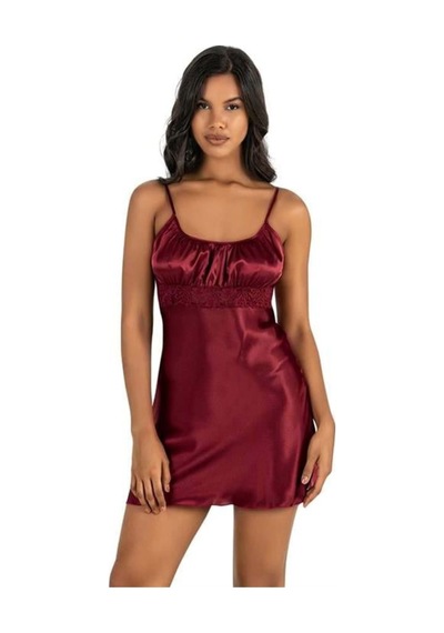 Lisinya Bordo Kısa Saten Gecelik 8208 Bordo