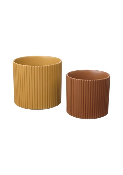 Toprak Saksı, Sarı-kahverengi, 2'li Set 3 Adet