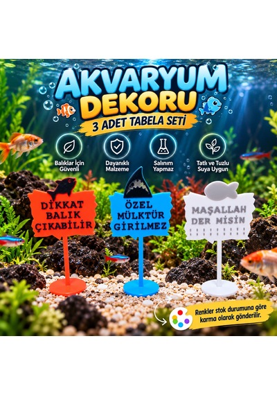 Akvaryum Dekoru - Tabela - Akvaryum Dekor - 3 Adet - Salınım Yapmaz - Balıklar İçin Güvenli - V7
