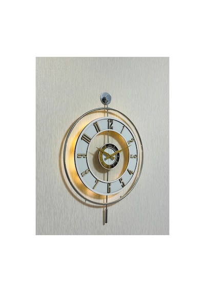 Pey Aksesuar Metal Camlı Duvar Saati Krom Statık 50 X 70cm Orta Boy Işıklı Gerçek Cam Duvar Saati Modern Tasarım M51-kromgrı-şeffaf-beyaz-gold