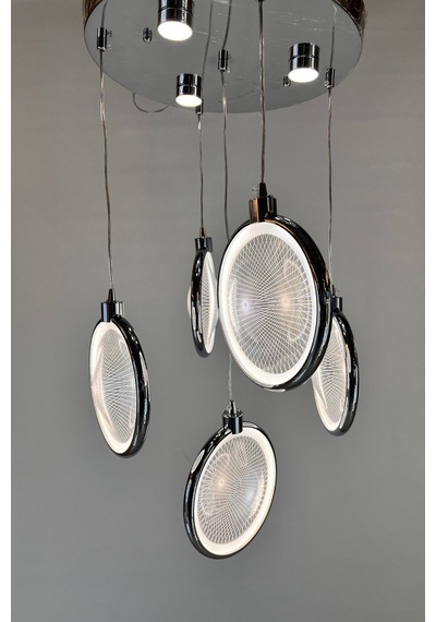 Modern 5'li Krom Led Sarkıt Avize 3 Boyutlu Optik Işık Efektli Gümüş
