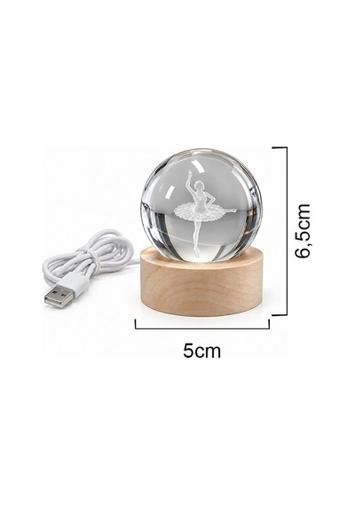 Balerin Figürlü Led Işıklı Mini Cam Küre - Ahşap Standlı