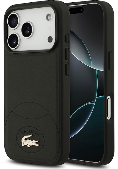 Apple Uyumlu iPhone 17 Pro Kılıf Lacoste Lisanslı M-safe Şarj Özellikli Pu Deri Metal Logolu Kapak Siyah Siyah