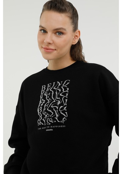 Kinetix W-SDK203 RACHEL SLOGAN SW Siyah Kadın Sweatshirt