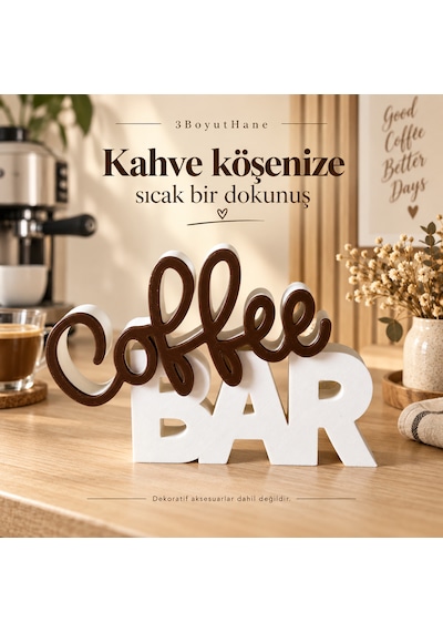 Coffee Bar Dekoratif Yazı Kahve Köşesi Masaüstü Raf Süsü 12 Cm &
