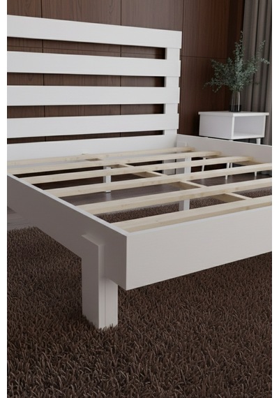Renazzo Urban Masif Ahşap Karyola Ve 2 Adet Komodin Beyaz 150x200 Beyaz - 150 X 200