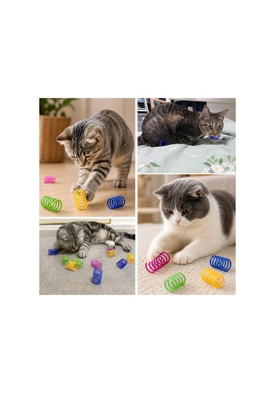 4&amp 39 Lü Renkli Spiral Yay Kedi Oyuncağı, Esnek Ve Hareketli Eğlenceli Kedi Oyun Seti 5671 Çok Renkli