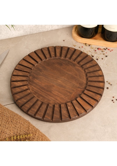 Fam Wood Art Büyük Boy Ahşap Çizgili Sunumluk , Supla , Peynir Tabağı , Kek Pasta Standı %100 Çam Kahverengi