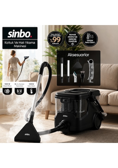 Sinbo Scc-7607 Buharlı Koltuk Ve Halı Yıkama Makinesi Derinlemesine Buharlı Temizlik Güçlü Vakum