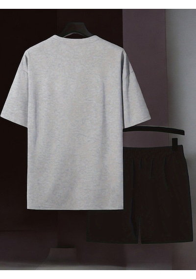 Uyguntarz Unisex Ciao Baskılı Tasarım Şort Takım Gri