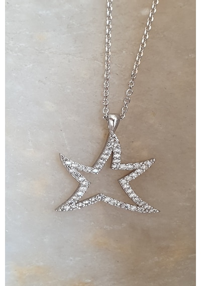 Gümüş Kaplama Zirkon Taşlı Yıldız Kolye Sarı