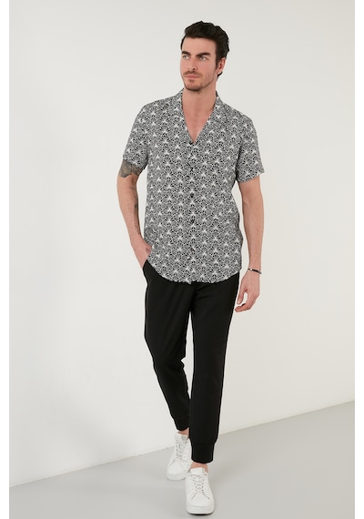 Buratti Regular Fit Kısa Kollu Apaş Yaka Desenli Erkek Gömlek Cf21S114293 Beyaz-Siyah