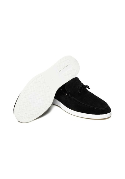 Bestello Bağcıksız Fiyonklu Eva Taban Loafer 028-7010 Erkek Ayakkabı Sıyah Suet