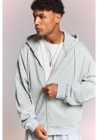 Tarz Cool Erkek 3 İplik Şardonlu Regular Fermuarlı Kapüşonlu Sweatshirt Kalın Kışlık Hoodie Gri
