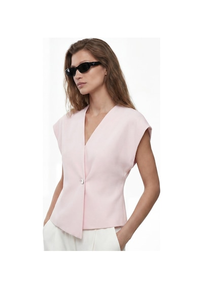 Koton Regular Fit Metal Aksesuarlı Kolsuz V Yaka Yelek Pembe 6sak20138uw Gül