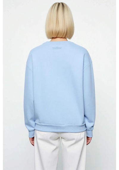 Benerly Kadın Bisiklet Yaka Düşük Kol Regular Kalıp Örme Sweatshirt Fonks Açık Mavi