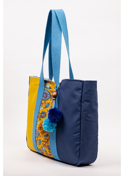 Fabric Craft Bag Omuz Çantası Kadın Duck Kumaş Desenli Büyük Boy Günlük Çanta Mavi - Sarı