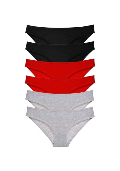 6 Adet Set Likralı Kadın Slip Külot Siyah Kırmızı Gri