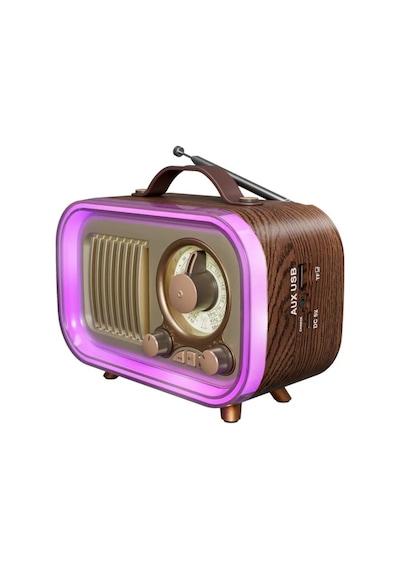 Retro Radıo Rgb Led Işıklı Şarjlı Bluetooth Hoparlör Sd Kart Usb Girişli Taşınabilir Speaker Radyo