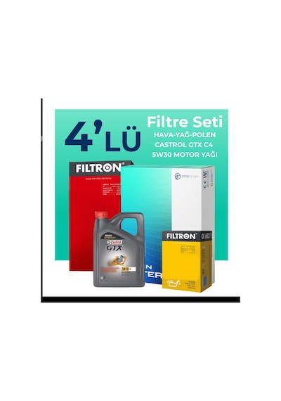 Filtron Renault Megane 1.2 Benzin Tce Filtre Bakım Seti Castrol Motor Yağlı (2016-2019) 4 Lü
