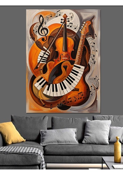 Ahşap Tablo Gitar Müzik Aleti Soyut
