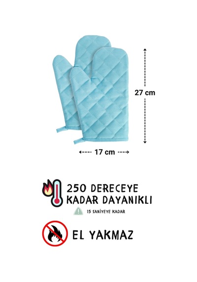 Simple 3lü Set Ayar Askılı Cepli Mutfak Önlüğü Seti 2 Eldiven Şef Garson Kafe Aşçı Barista Açık Mavi