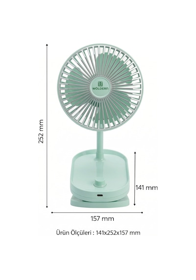 Waldern Masaüstü 360 Derece Döner Başlıklı Klipsli Portatif Fan Vantilatör Şarjlı Klipsli Mini El Fanı Açık Yeşil