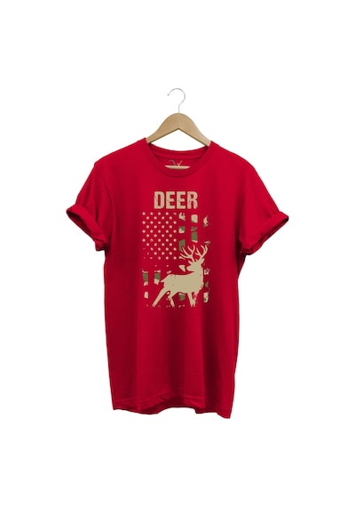 Avcılık Hunter Geyik Avcılığı Deer Hunt Baskılı Kamuflaj Desenli Regular Fit Kırmızı T-shirt Kırmızı