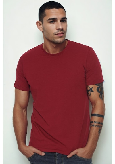 T9569 Dewberry Bisiklet Yaka Erkek T-shırt-bordo