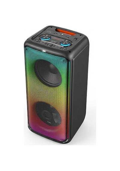 1908 Çift 8'' Bluetooth Karaoke Hoparlör -çift Kablosuz Mikrofonlu Kumandali Full Rgb İşikli Speaker Usb/aux/tf