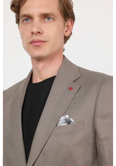 İmza Yeşil Mono Yaka Keten 6 Drop Slim Fit Yarım Astar %100 Keten Takım Elbise 1001260164 Açık Yeşil