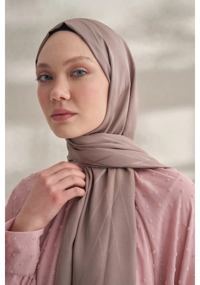Armanda Krep Jakar Prizma Desen Şal - 70 X 190 Vizon