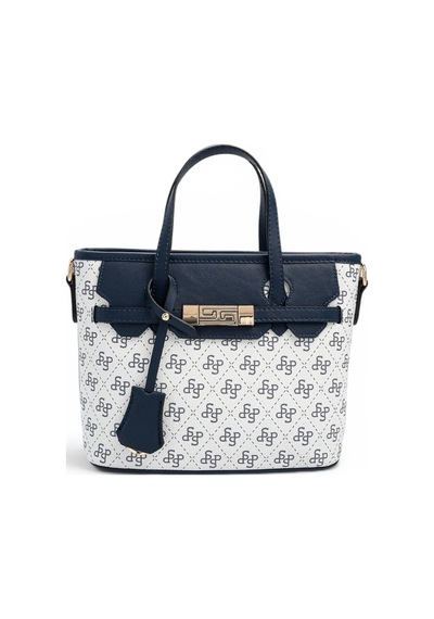 Silver & Polo Silver Polo Beyaz - Lacivert Monogram Kadın El Çantası Sp1185
