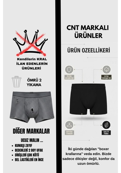 Cnt Erkek 2'li Likralı Boxer Lacivert Lacivert