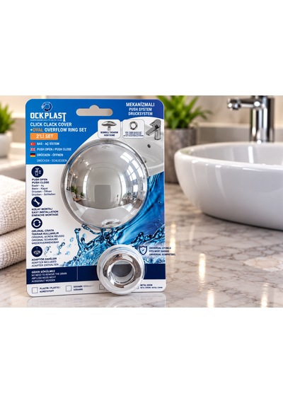 Lavabo Gider Süzgeci Bas Aç Pop-up Sistem Taşma Yüzüklü Dayanıklı Tasarım Gri